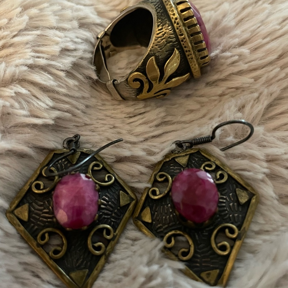 Art Deco Genuine Ruby Earrings And Cushion Amethy… - image 3